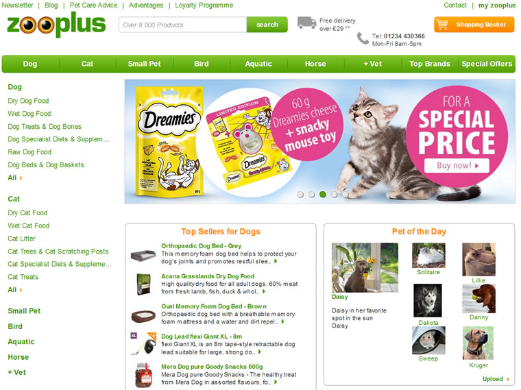 英国最大的宠物食品和宠物用品网上零售商： Zooplus