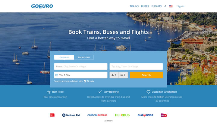 GoEuro美国：全欧洲低价大巴、火车和航班搜索和比价