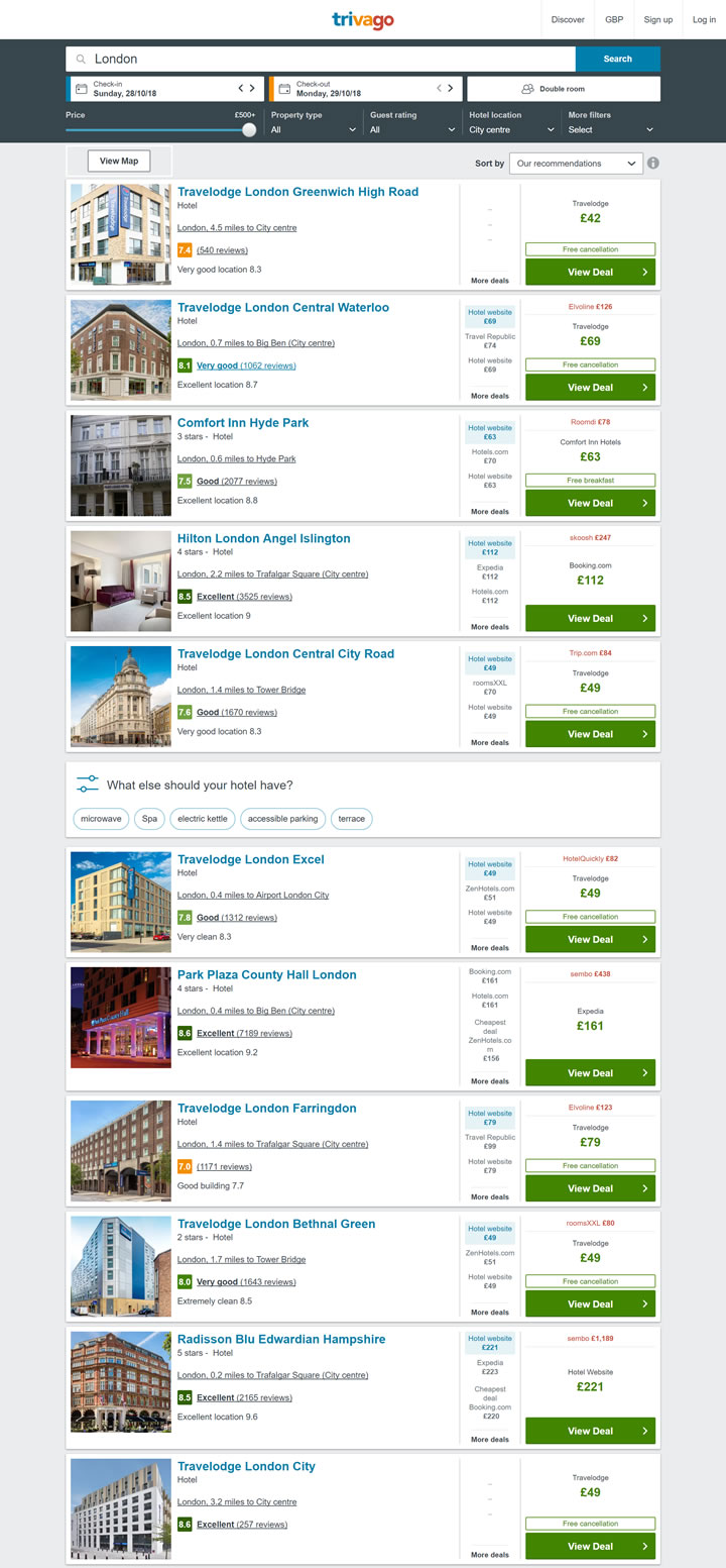 Trivago英国：比较全球酒店价格