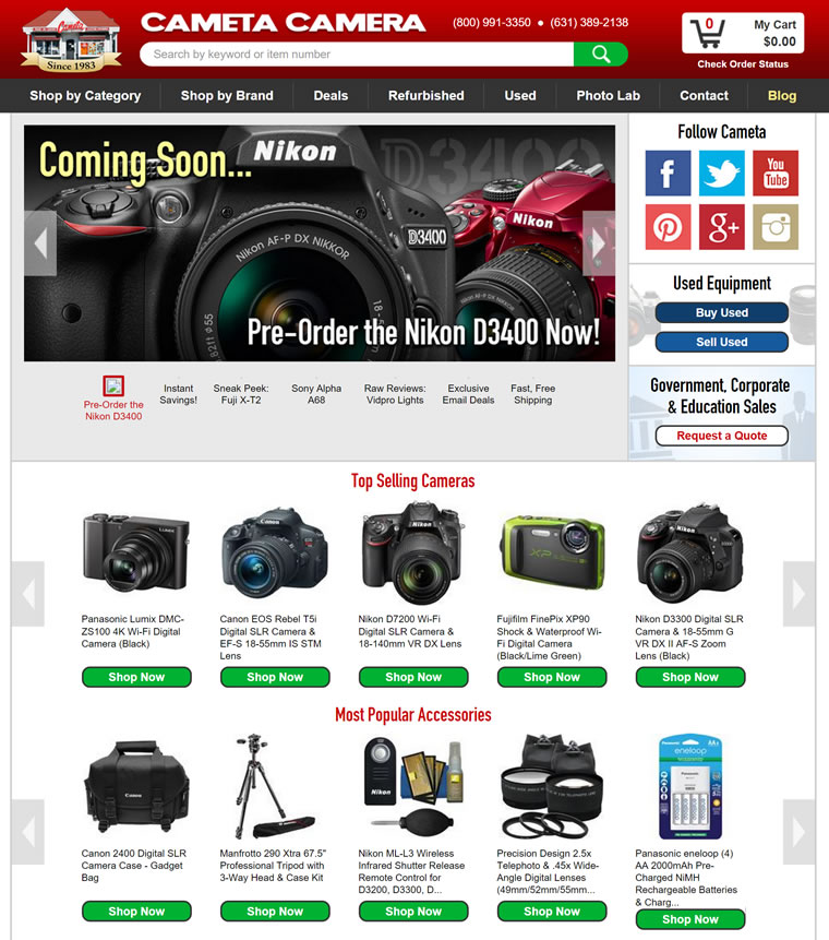 美国数码相机和摄影配件商店：Cameta Camera