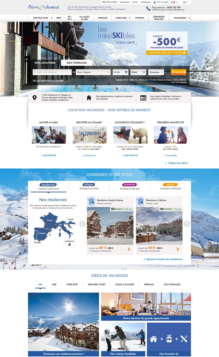 法国和欧洲海边和滑雪度假：Pierre & Vacances