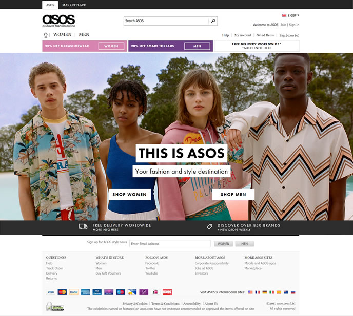 ASOS英国官网：少男少女风格的时装网店