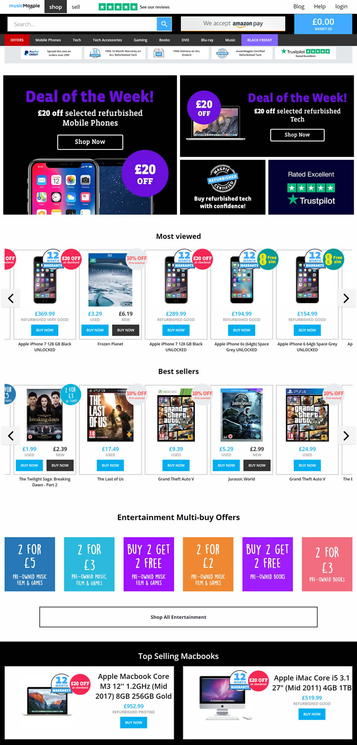 英国二手iPhone、音乐、电影和游戏商店：musicMagpie