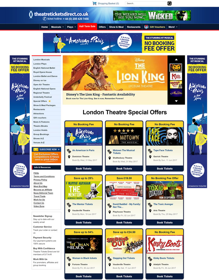 伦敦所有西区剧院演出官方票务代理：Theatre Tickets Direct