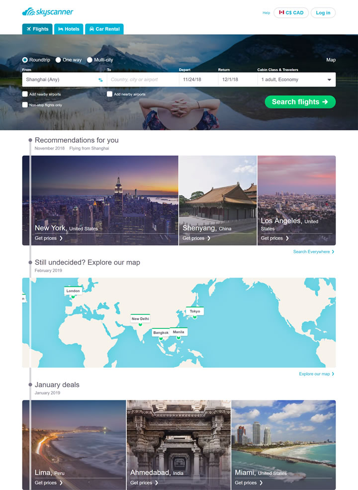 Skyscanner加拿大：全球旅行搜索平台