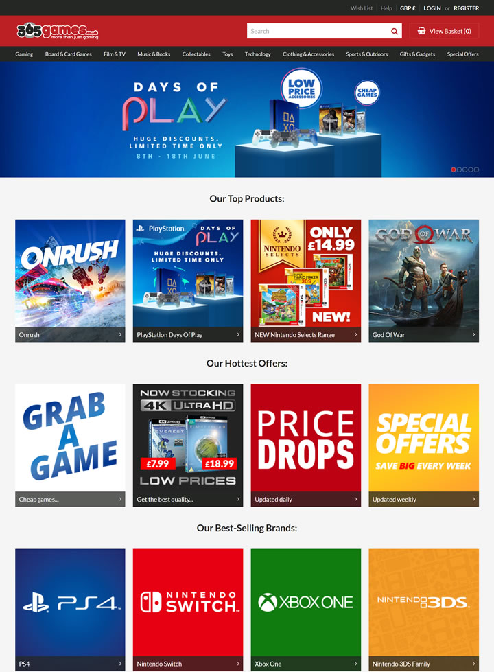 英国游戏机和游戏购物网站：365games.co.uk