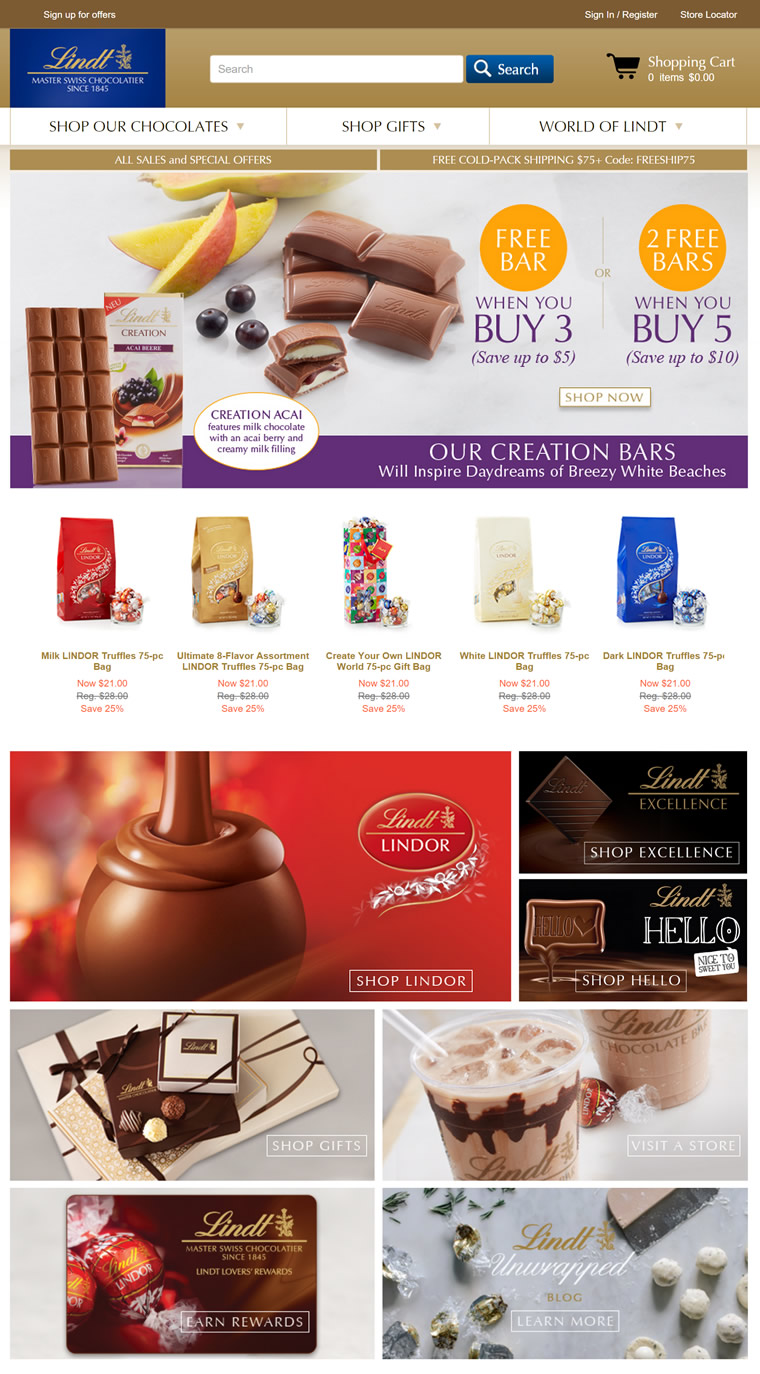 巧克力领导品牌瑞士莲美国官网：Lindt Chocolate美国
