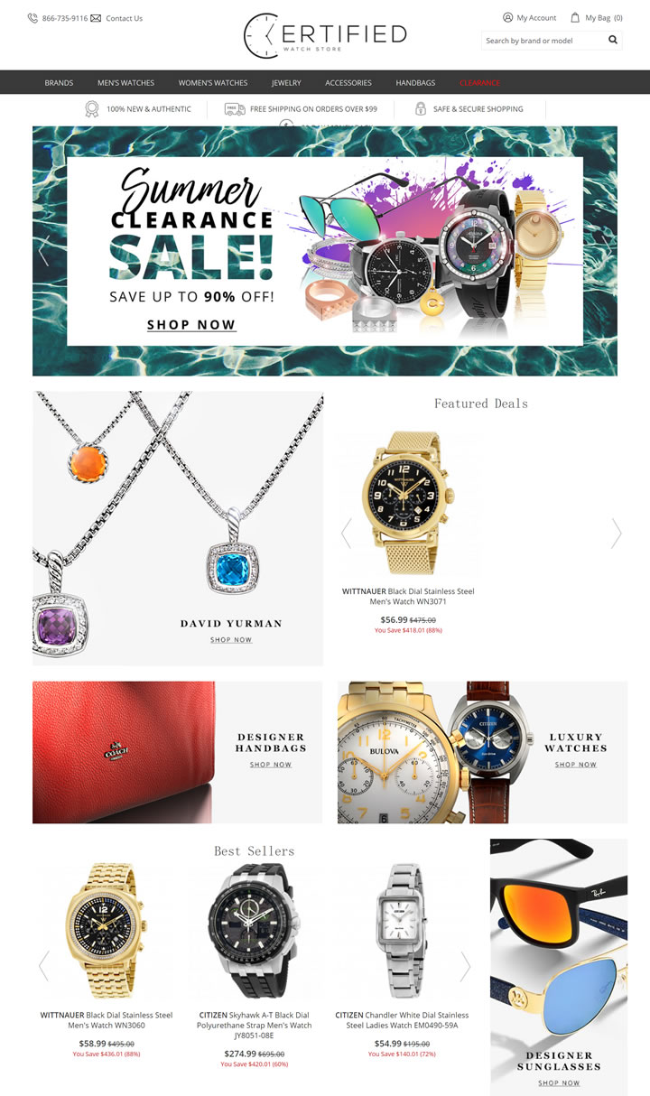 美国男士和女士奢侈品折扣手表购物网站：Certified Watch Store