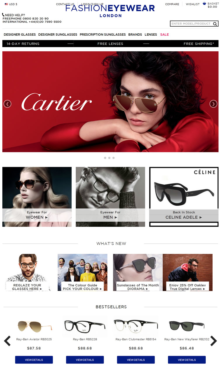 英国线上设计师眼镜和太阳镜的零售商：Fashion Eyewear