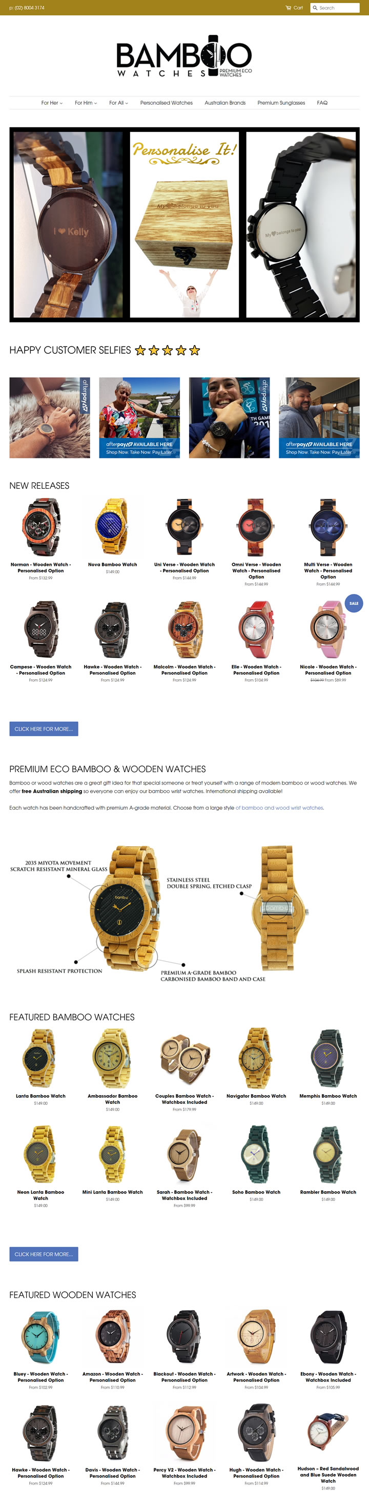 木制手表和太阳镜：Bamboo Watches Australia