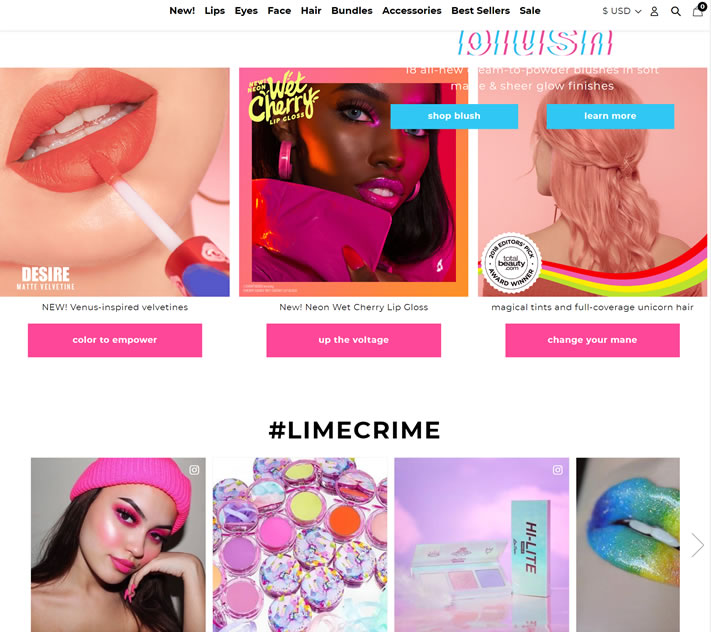 Lime Crime官网：美国一家主打梦幻精灵系的彩妆品牌