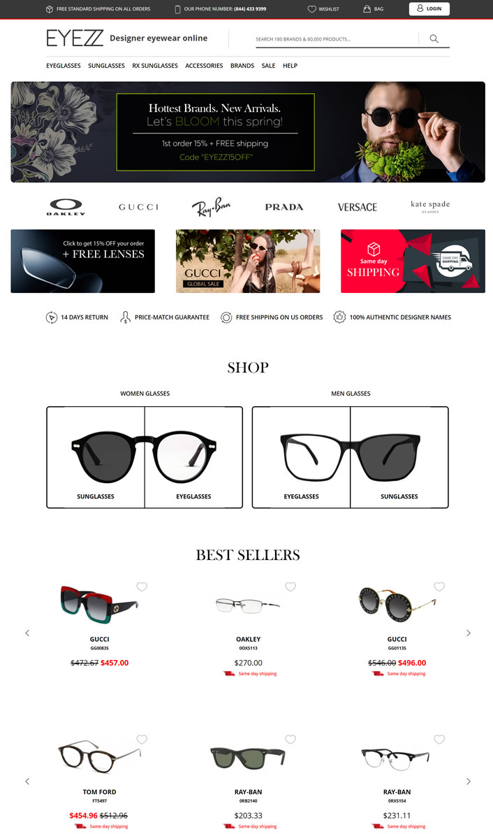 美国正宗设计师眼镜在线零售商：EYEZZ